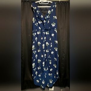 A navy blue dress with flowers